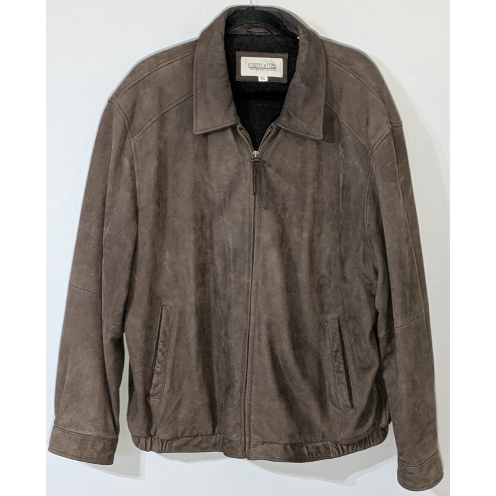 Joseph & Feiss International Brown Suede Leather Full Zip Bomber Jacket XXL
